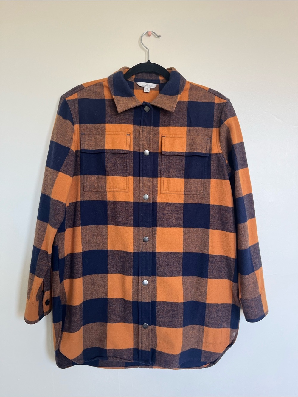 Signature Plaid Shirt Jacket in Orange and Navy